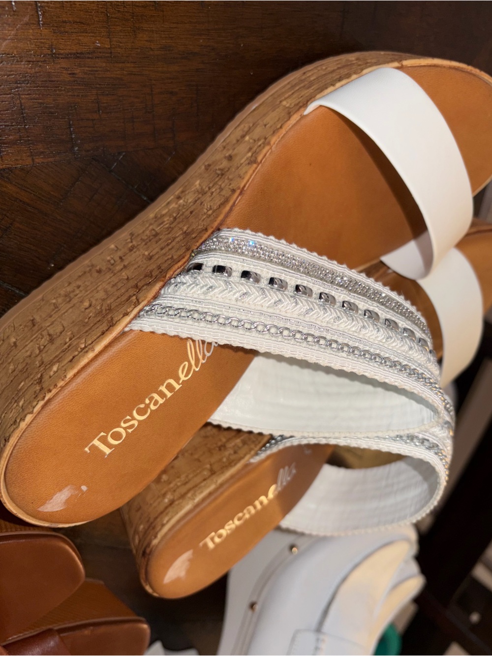 White Beaded Cork Wedge Sandals